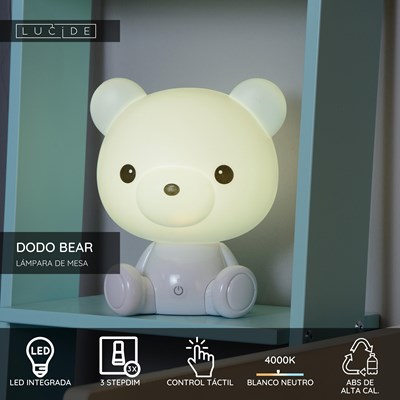 Lucide DODO BEAR - Lámpara de mesa Infantil - LED 3 StepDim - 1x3W 4000K - Blanco